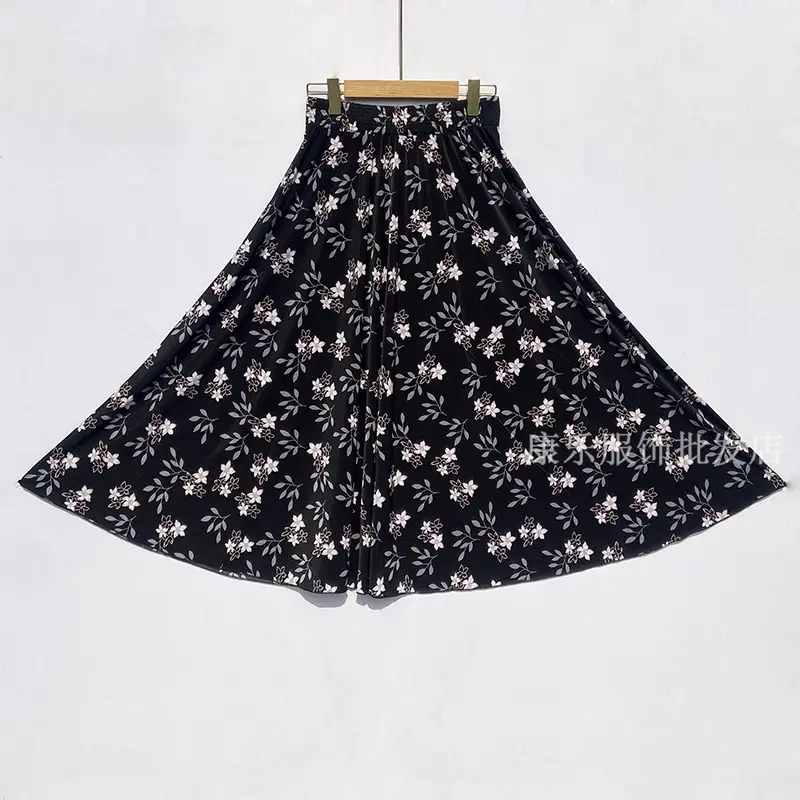 Black Ice Silk Pleated Skirt for Women