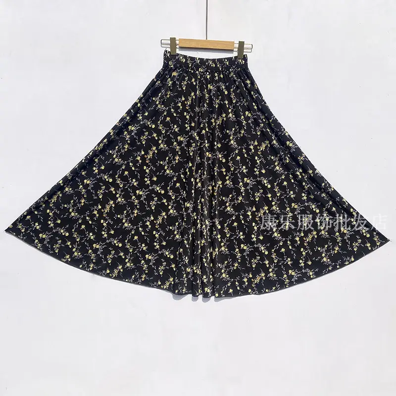 Black Ice Silk Pleated Skirt for Women
