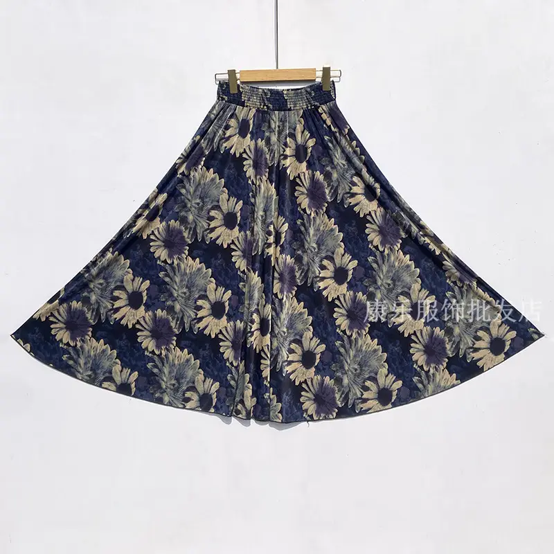 Black Ice Silk Pleated Skirt for Women