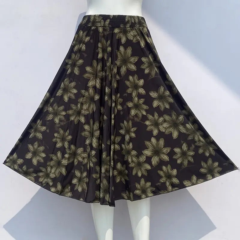 Black Ice Silk Pleated Skirt for Women
