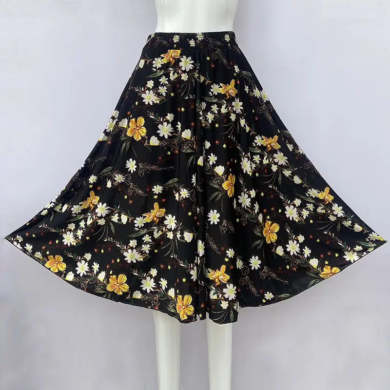Black Ice Silk Pleated Skirt for Women