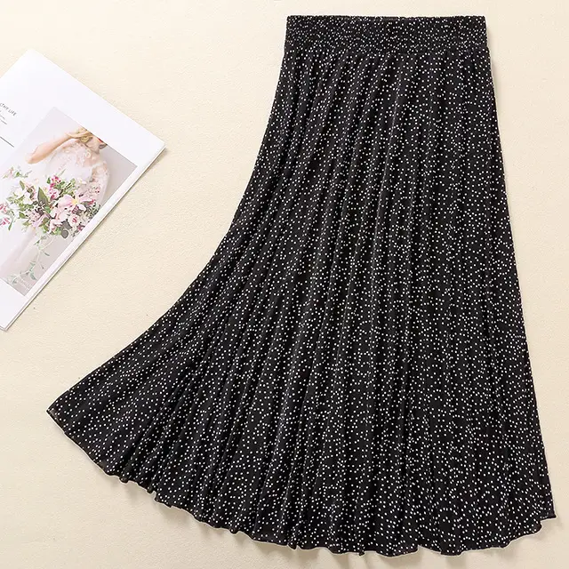 Black Ice Silk Pleated Skirt for Women