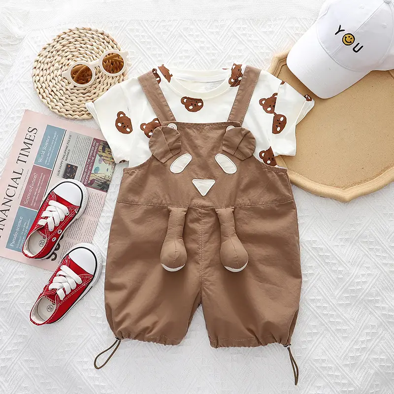 Boys Summer Two-Piece Strap Set Brown Cotton - Image 2