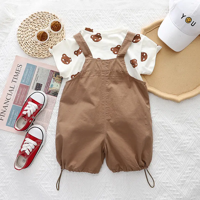 Boys Summer Two-Piece Strap Set Brown Cotton - Image 4