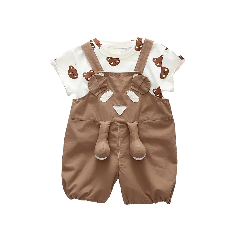 Boys Summer Two-Piece Strap Set Brown Cotton - Image 5