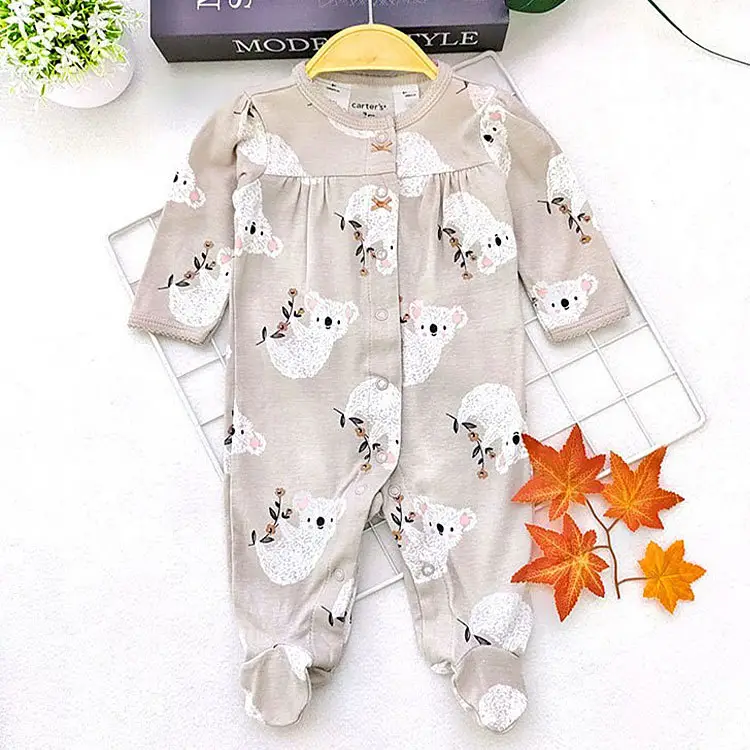 Newborn Cotton Long Sleeve Jumpsuit with Floral Print - Image 3