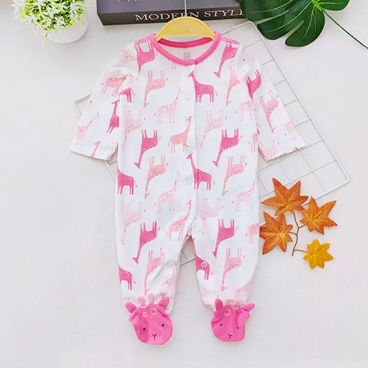 Newborn Cotton Long Sleeve Jumpsuit with Floral Print - Image 4