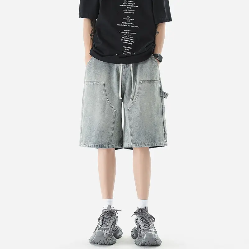 Men Denim Shorts Light Grey Casual Half Pants - Image 3
