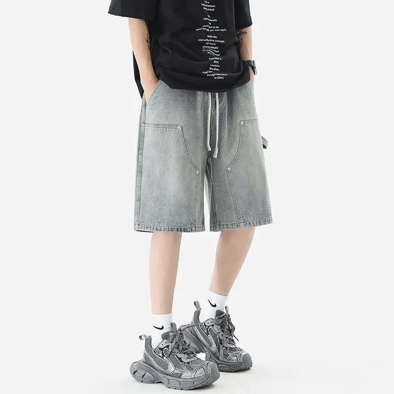Men Denim Shorts Light Grey Casual Half Pants - Image 4