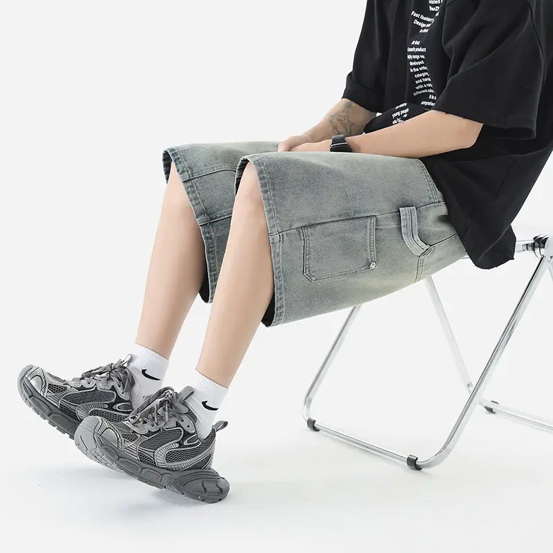 Men Denim Shorts Light Grey Casual Half Pants - Image 5
