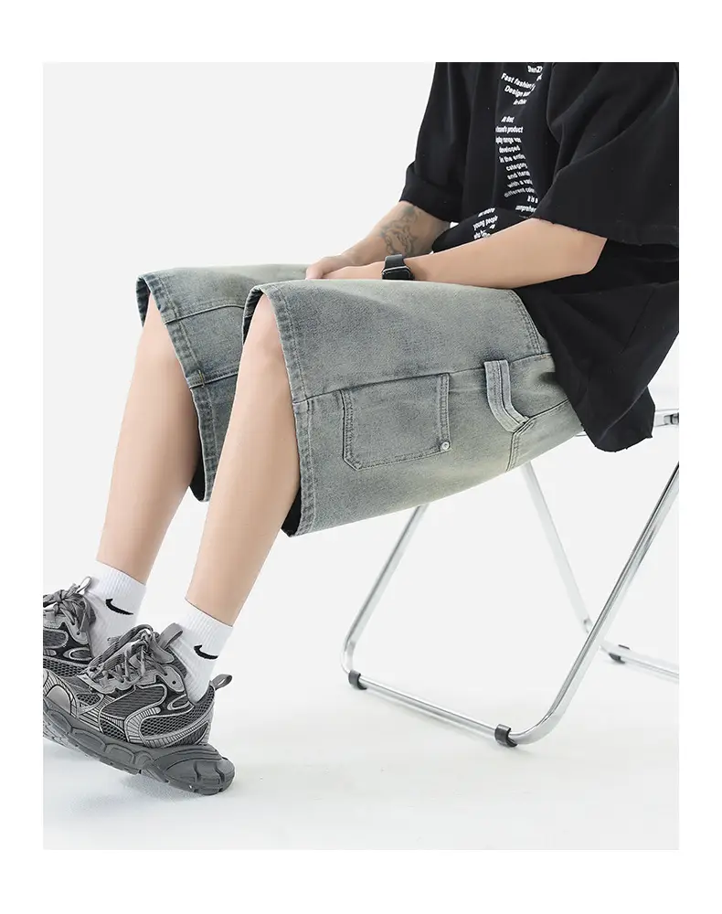 Men Denim Shorts Light Grey Casual Half Pants — feature 10