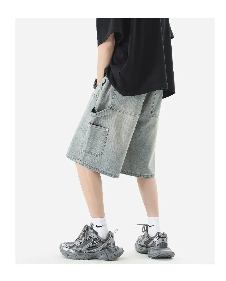 Men Denim Shorts Light Grey Casual Half Pants — feature 11