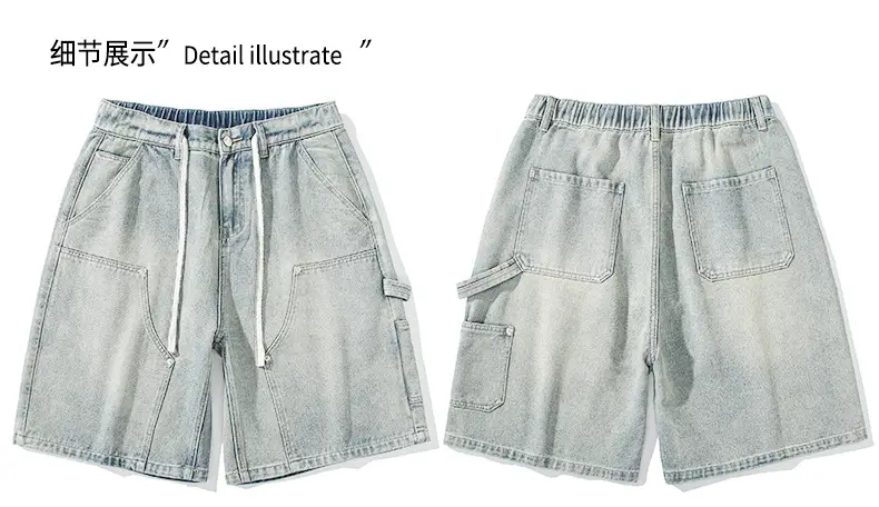 Men Denim Shorts Light Grey Casual Half Pants — feature 12