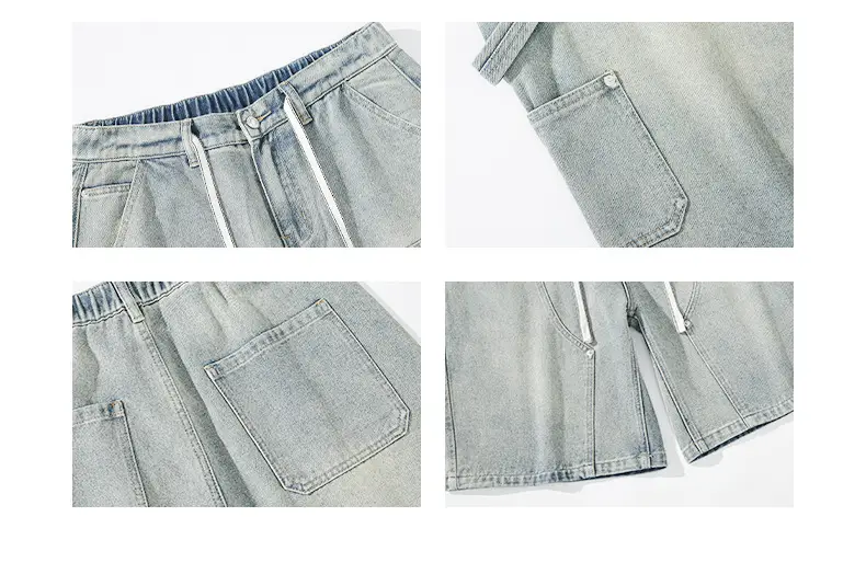 Men Denim Shorts Light Grey Casual Half Pants — feature 13
