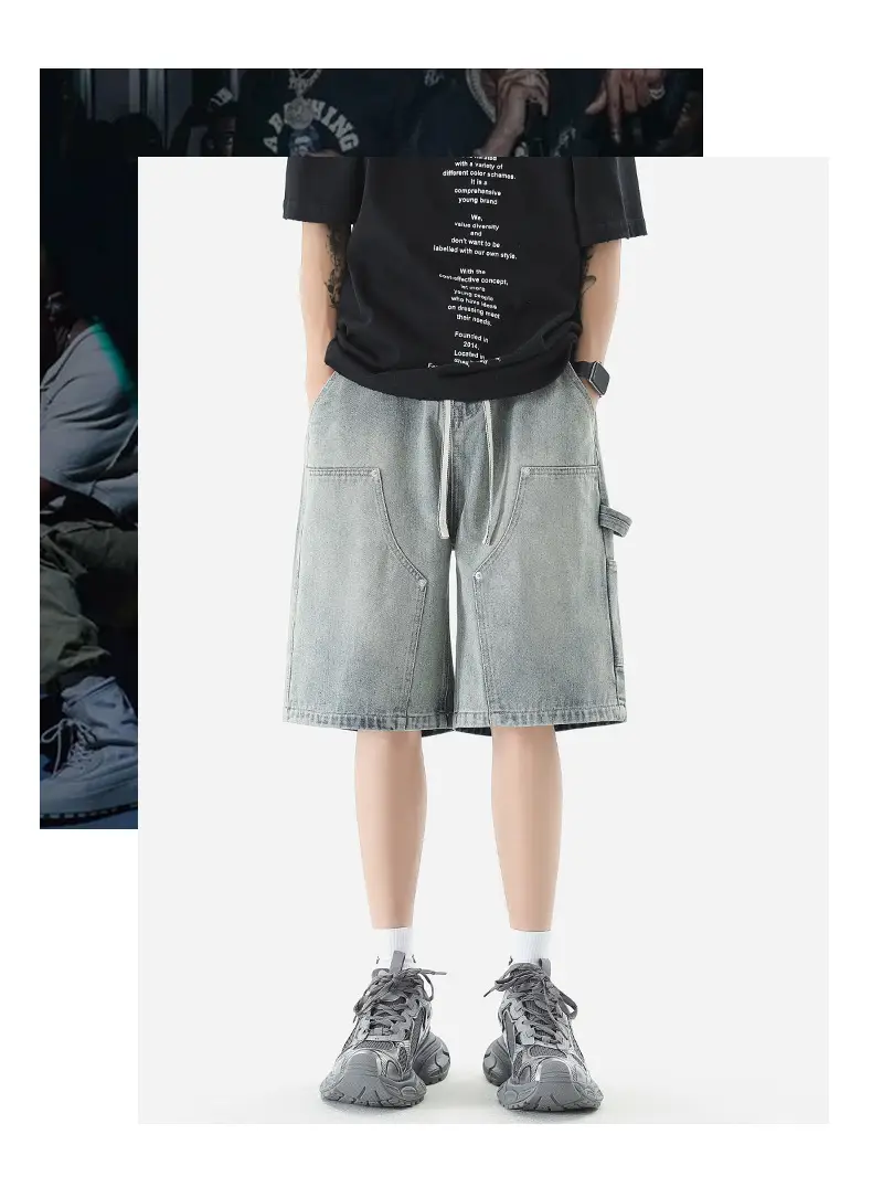 Men Denim Shorts Light Grey Casual Half Pants — feature 5