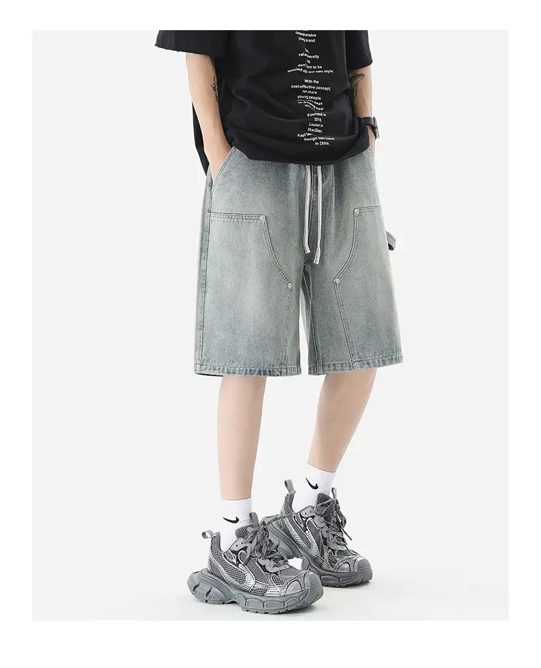 Men Denim Shorts Light Grey Casual Half Pants — feature 6