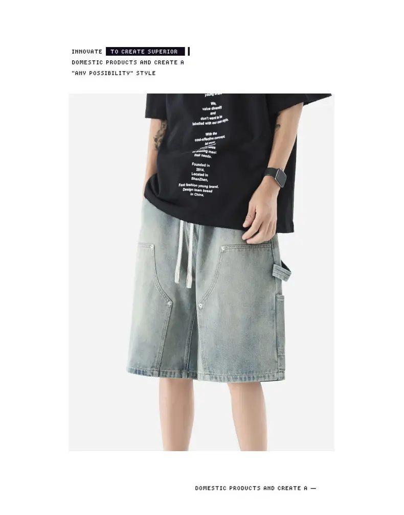 Men Denim Shorts Light Grey Casual Half Pants — feature 7