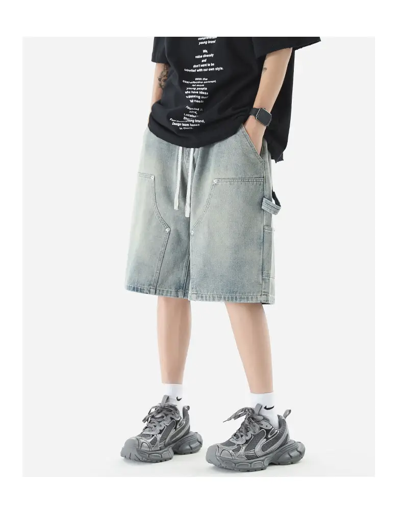Men Denim Shorts Light Grey Casual Half Pants — feature 9