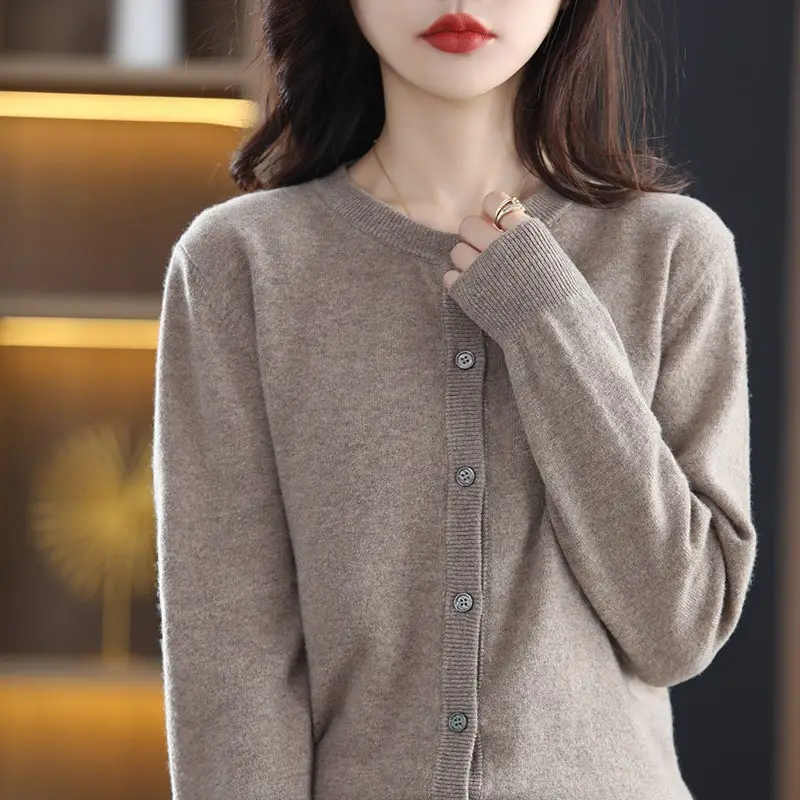 Women Knitted Cardigan Grey Slim Fit Winter Warm