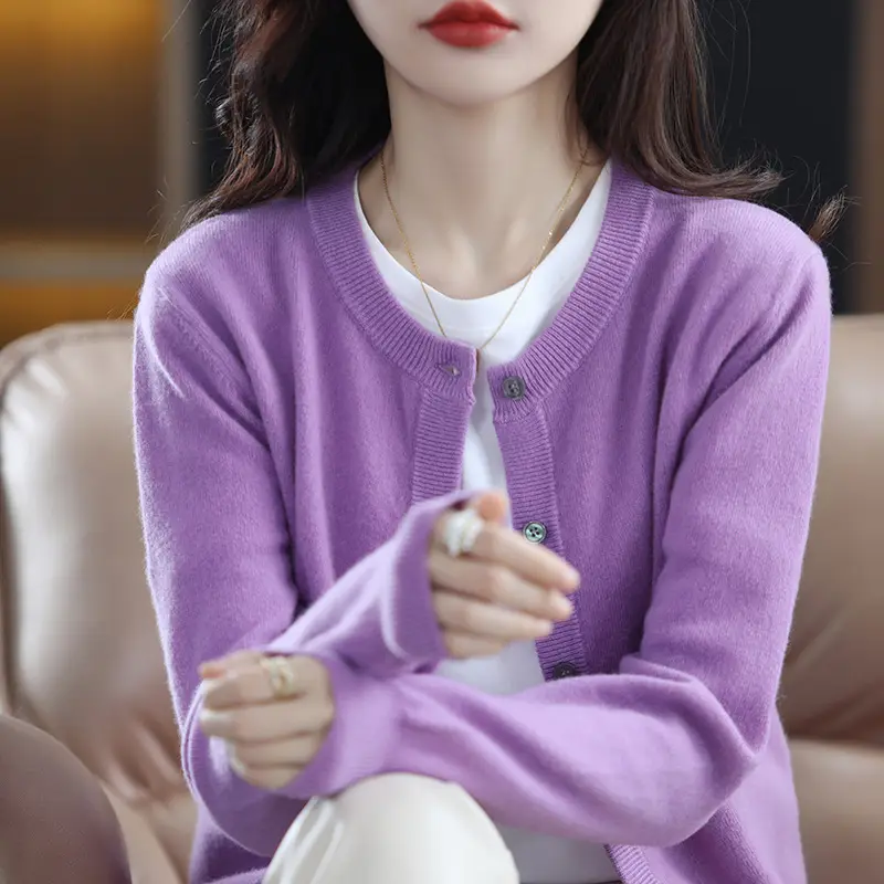 Women Knitted Cardigan Grey Slim Fit Winter Warm