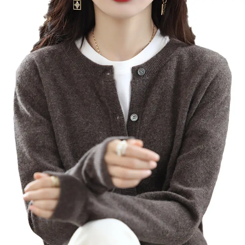 Women Knitted Cardigan Grey Slim Fit Winter Warm