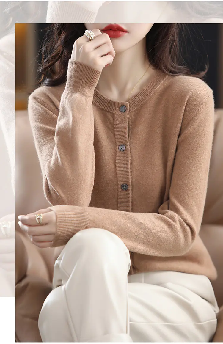 Women Knitted Cardigan Grey Slim Fit Winter Warm — feature 25
