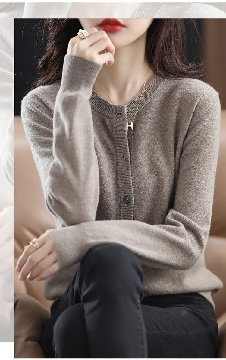Women Knitted Cardigan Grey Slim Fit Winter Warm — feature 33