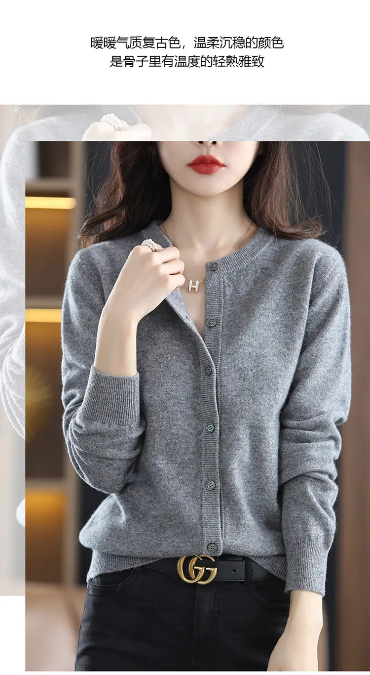 Women Knitted Cardigan Grey Slim Fit Winter Warm — feature 34