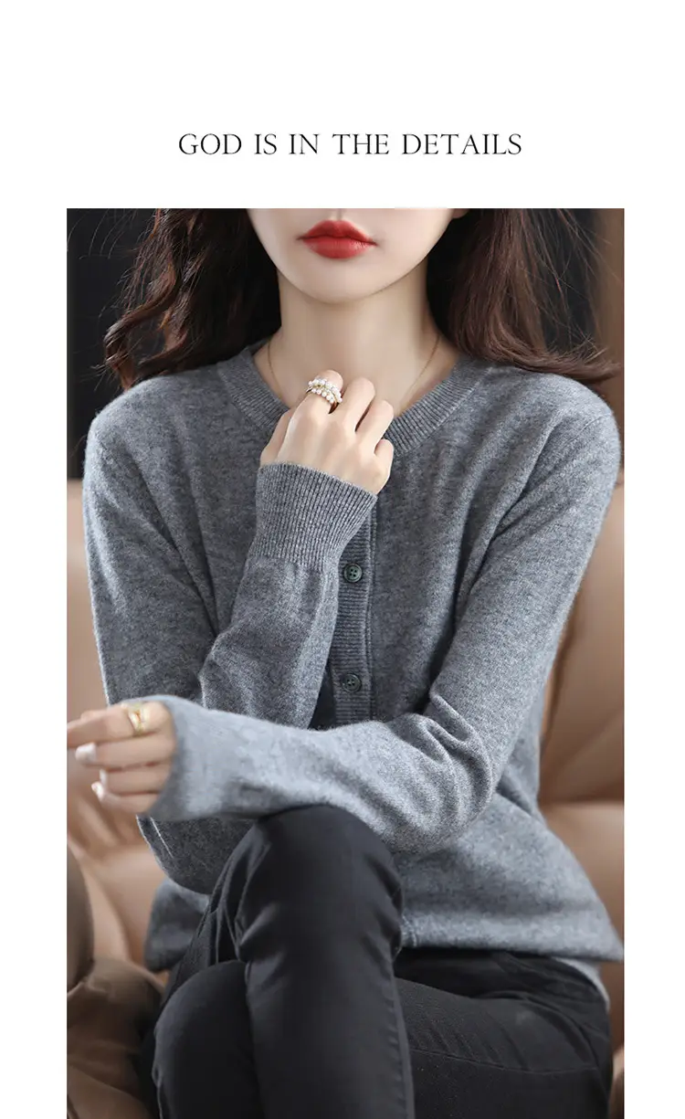 Women Knitted Cardigan Grey Slim Fit Winter Warm — feature 35