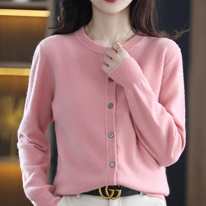 Women Knitted Cardigan Grey Slim Fit Winter Warm