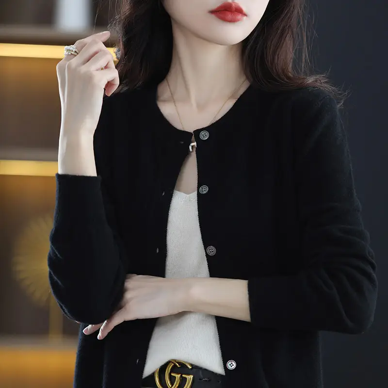 Women Knitted Cardigan Grey Slim Fit Winter Warm