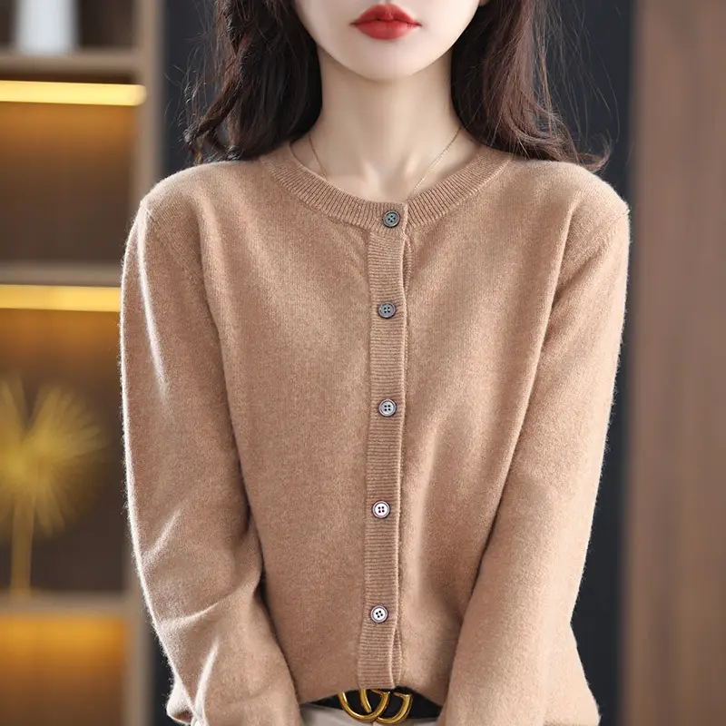 Women Knitted Cardigan Grey Slim Fit Winter Warm