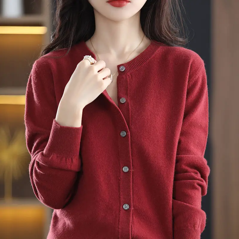 Women Knitted Cardigan Grey Slim Fit Winter Warm