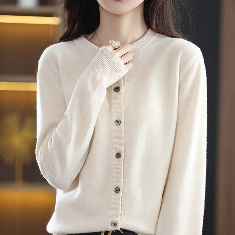 Women Knitted Cardigan Grey Slim Fit Winter Warm