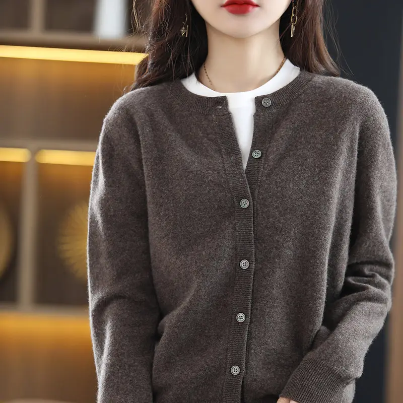 Women Knitted Cardigan Grey Slim Fit Winter Warm