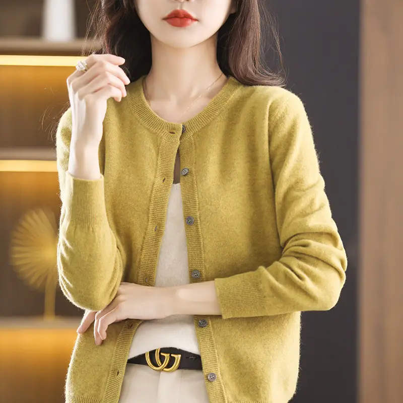 Women Knitted Cardigan Grey Slim Fit Winter Warm