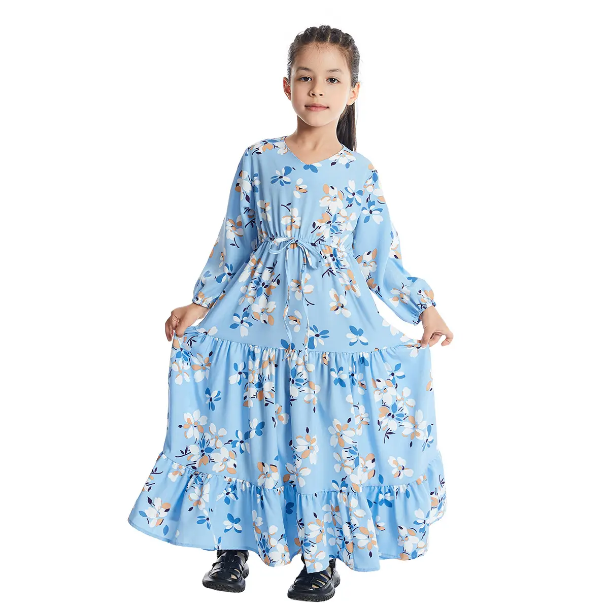 Factory Spot Southeast Asian Girls Floral Dress Dubai Arabian Girls Travel Clothing Printed Ethnic Clothing - Image 7