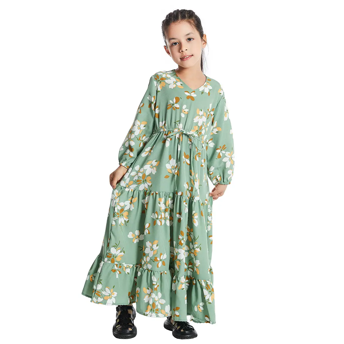 Factory Spot Southeast Asian Girls Floral Dress Dubai Arabian Girls Travel Clothing Printed Ethnic Clothing - Image 3