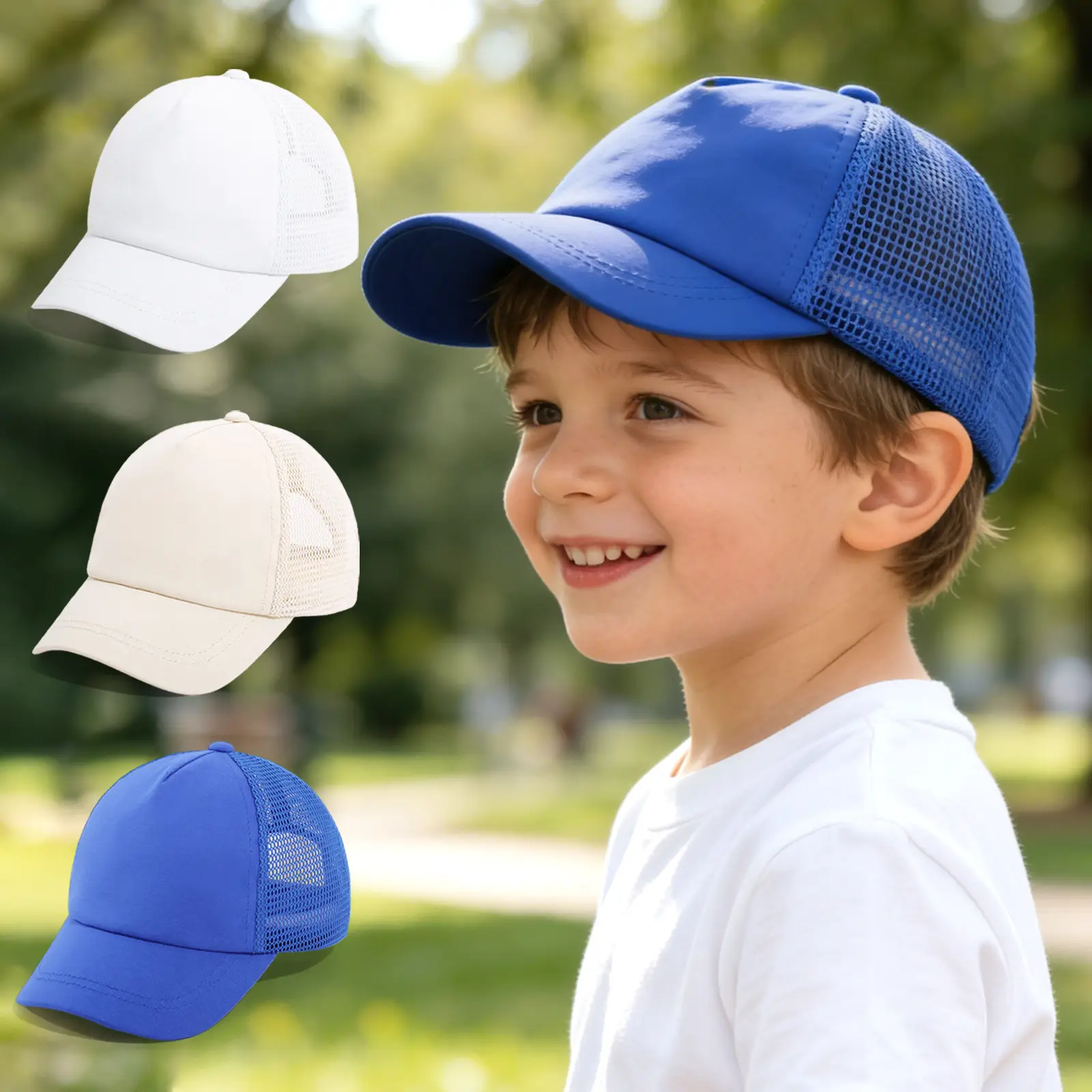 Children's Blue & White Mesh Baseball Caps Summer
