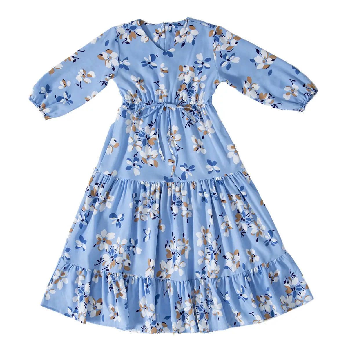 Girl's Blue Floral Long Sleeve Maxi Dress