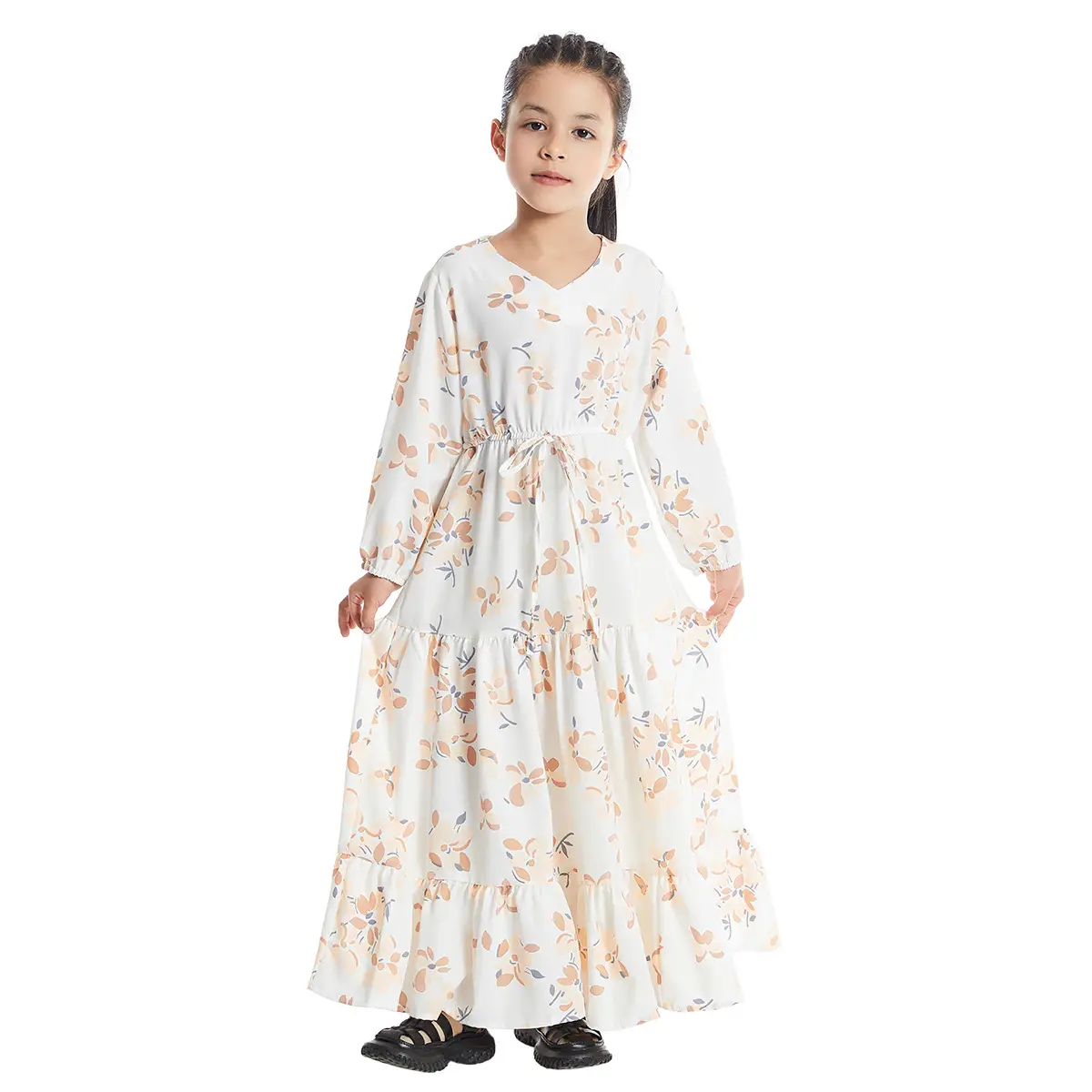 Girl's Blue Floral Long Sleeve Maxi Dress