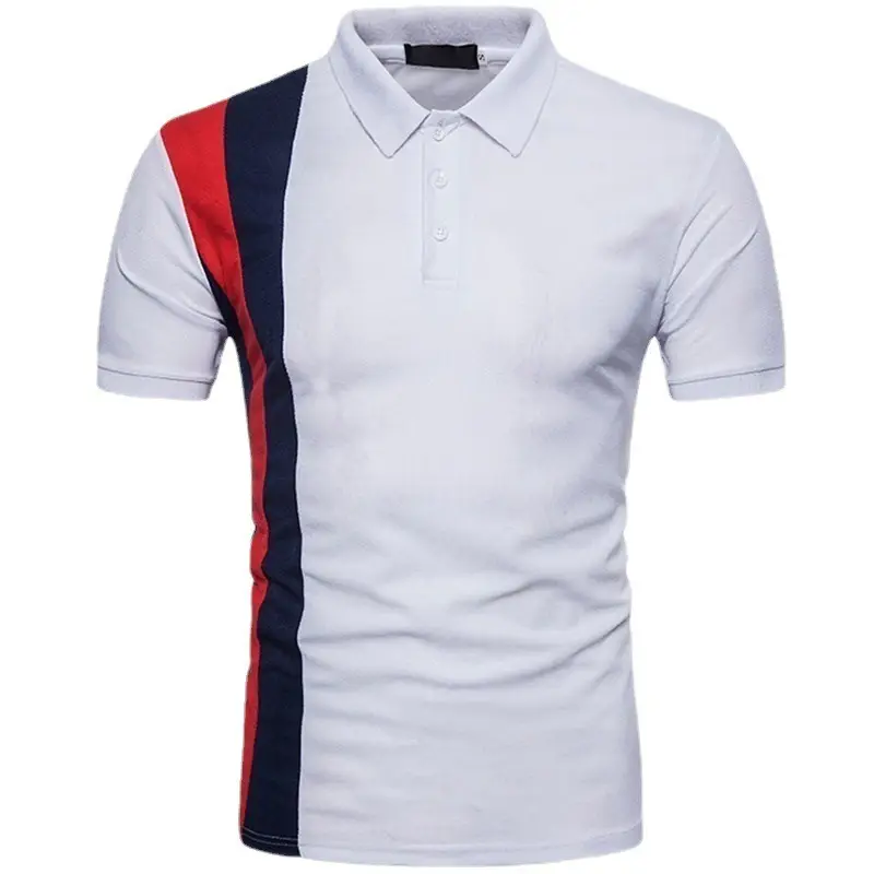 Men's Black Contrast Polo Shirt with Red White Stripes