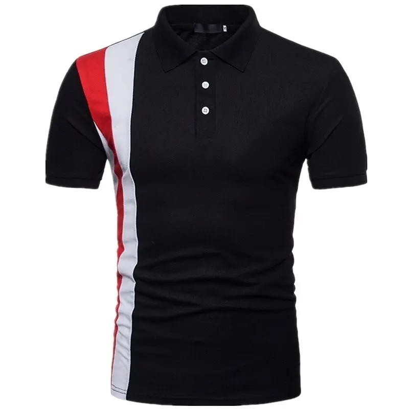 Men's Black Contrast Polo Shirt with Red White Stripes