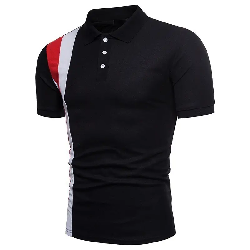 Men's Black Contrast Polo Shirt with Red White Stripes