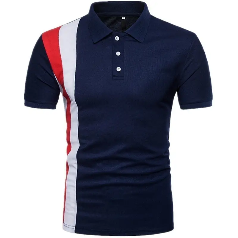 Men's Black Contrast Polo Shirt with Red White Stripes — feature 5