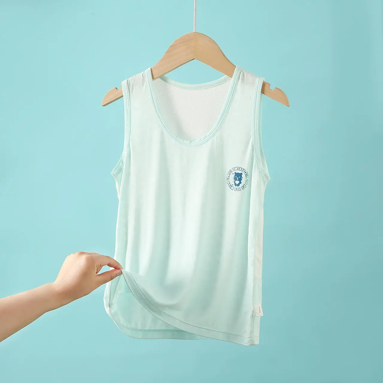 Children's Light Blue Sleeveless Vest with Bear Print — feature 11