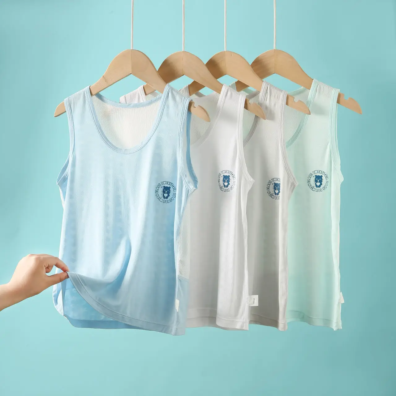 Children's Light Blue Sleeveless Vest with Bear Print — feature 5