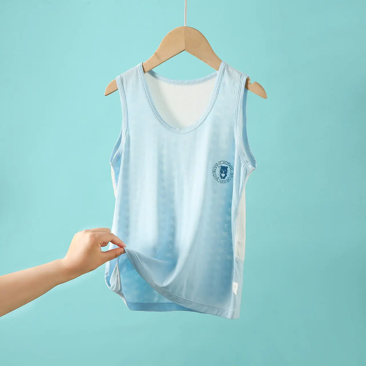 Children's Light Blue Sleeveless Vest with Bear Print — feature 8