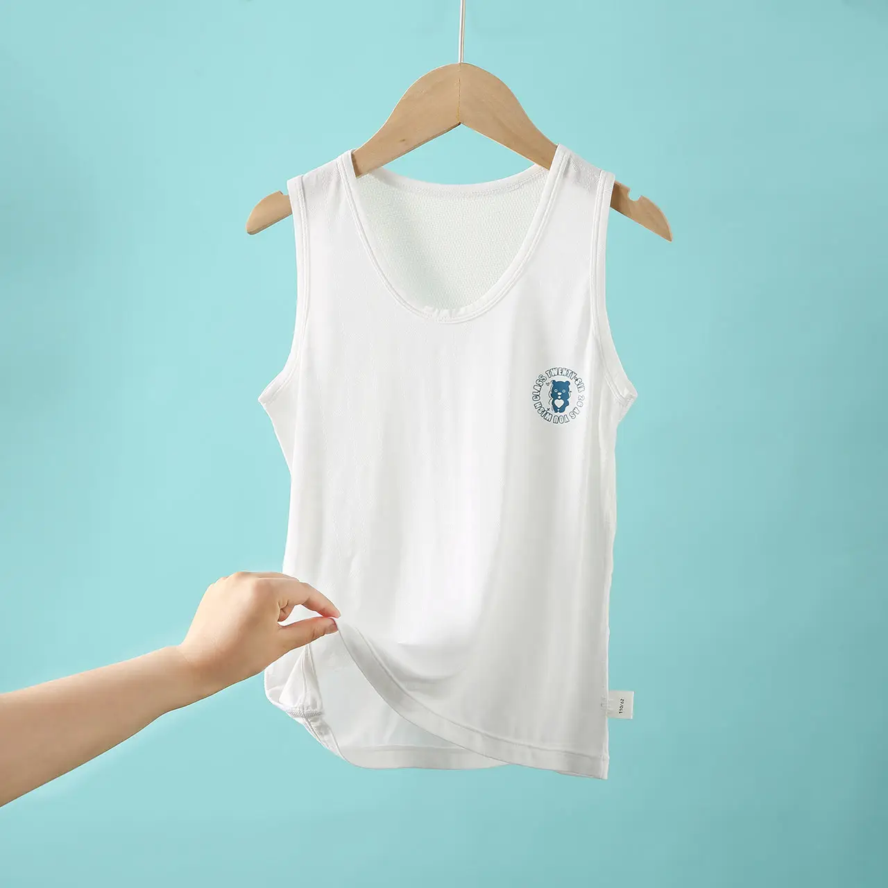 Children's Light Blue Sleeveless Vest with Bear Print — feature 9