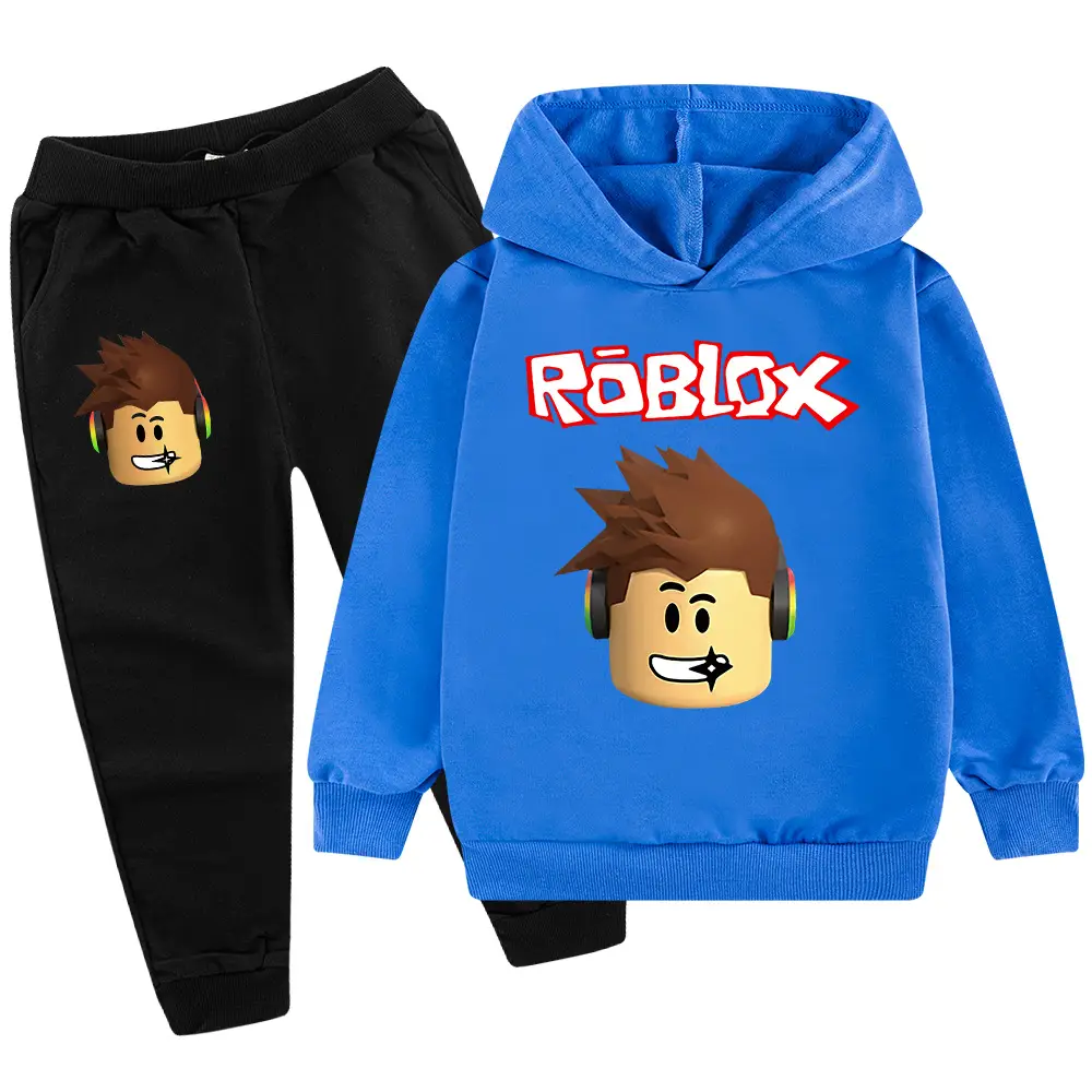 Roblox Kids Hoodie Pants Set Blue Black Cartoon Print